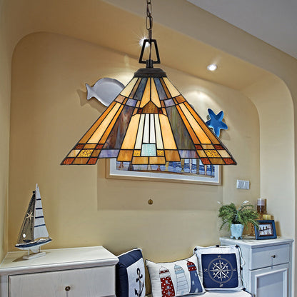 8"/12"/16" Wide Tapered Pendant Lighting Tiffany 1 Bulb Amber Stained Glass Pendant Lamp for Bedroom Amber Clearhalo 'Ceiling Lights' 'Industrial' 'Middle Century Pendants' 'Pendant Lights' 'Pendants' 'Tiffany close to ceiling' 'Tiffany Pendants' 'Tiffany' Lighting' 173246