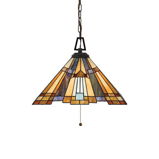 8"/12"/16" Wide Tapered Pendant Lighting Tiffany 1 Bulb Amber Stained Glass Pendant Lamp for Bedroom Clearhalo 'Ceiling Lights' 'Industrial' 'Middle Century Pendants' 'Pendant Lights' 'Pendants' 'Tiffany close to ceiling' 'Tiffany Pendants' 'Tiffany' Lighting' 173247