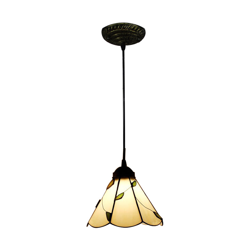 Stained Glass Blue/Beige Pendant Lamp Scalloped 3 Bulbs Tiffany Hanging Light Kit for Dining Room Clearhalo 'Ceiling Lights' 'Industrial' 'Middle Century Pendants' 'Pendant Lights' 'Pendants' 'Tiffany close to ceiling' 'Tiffany Pendants' 'Tiffany' Lighting' 173263
