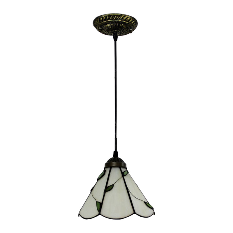 Stained Glass Blue/Beige Pendant Lamp Scalloped 3 Bulbs Tiffany Hanging Light Kit for Dining Room Clearhalo 'Ceiling Lights' 'Industrial' 'Middle Century Pendants' 'Pendant Lights' 'Pendants' 'Tiffany close to ceiling' 'Tiffany Pendants' 'Tiffany' Lighting' 173264