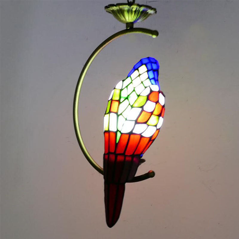 Blue/Green Parrot Suspension Pendant Light Tiffany Style 1 Light Stained Art Glass Ceiling Lamp for Bedroom Clearhalo 'Ceiling Lights' 'Industrial' 'Middle Century Pendants' 'Pendant Lights' 'Pendants' 'Tiffany close to ceiling' 'Tiffany Pendants' 'Tiffany' Lighting' 173290