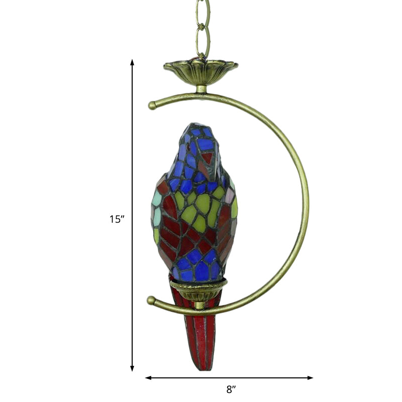 Blue/Green Parrot Suspension Pendant Light Tiffany Style 1 Light Stained Art Glass Ceiling Lamp for Bedroom Clearhalo 'Ceiling Lights' 'Industrial' 'Middle Century Pendants' 'Pendant Lights' 'Pendants' 'Tiffany close to ceiling' 'Tiffany Pendants' 'Tiffany' Lighting' 173292