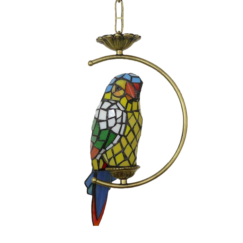 Blue/Green Parrot Suspension Pendant Light Tiffany Style 1 Light Stained Art Glass Ceiling Lamp for Bedroom Clearhalo 'Ceiling Lights' 'Industrial' 'Middle Century Pendants' 'Pendant Lights' 'Pendants' 'Tiffany close to ceiling' 'Tiffany Pendants' 'Tiffany' Lighting' 173295
