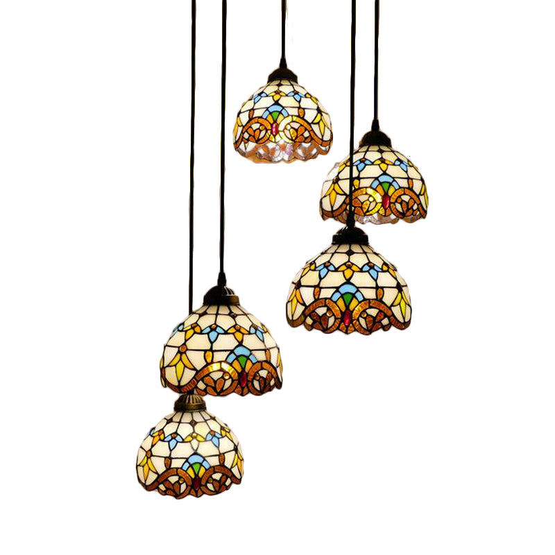 Dining Room Lighting Glass Bell Cascade Pendant Light with Blue/Beige Glass Shade Baroque Style Clearhalo 'Ceiling Lights' 'Industrial' 'Middle Century Pendants' 'Pendant Lights' 'Pendants' 'Tiffany close to ceiling' 'Tiffany Pendants' 'Tiffany' Lighting' 173303