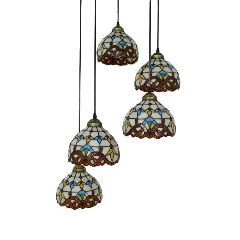 Dining Room Lighting Glass Bell Cascade Pendant Light with Blue/Beige Glass Shade Baroque Style Clearhalo 'Ceiling Lights' 'Industrial' 'Middle Century Pendants' 'Pendant Lights' 'Pendants' 'Tiffany close to ceiling' 'Tiffany Pendants' 'Tiffany' Lighting' 173304