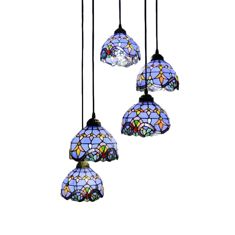 Dining Room Lighting Glass Bell Cascade Pendant Light with Blue/Beige Glass Shade Baroque Style Clearhalo 'Ceiling Lights' 'Industrial' 'Middle Century Pendants' 'Pendant Lights' 'Pendants' 'Tiffany close to ceiling' 'Tiffany Pendants' 'Tiffany' Lighting' 173307