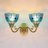 Mediterranean Bowl Wall Lamp 2 Lights Blue Glass Wall Mount Light for Dining Room Clearhalo 'Industrial' 'Middle century wall lights' 'Tiffany wall lights' 'Tiffany' 'Wall Lamps & Sconces' 'Wall Lights' Lighting' 173320