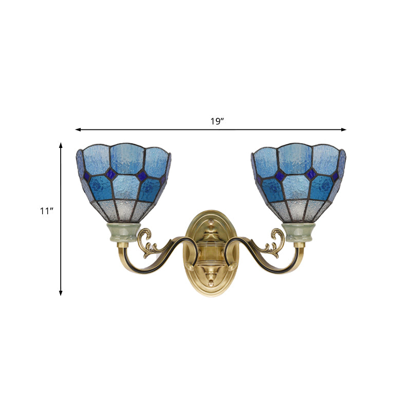 Mediterranean Bowl Wall Lamp 2 Lights Blue Glass Wall Mount Light for Dining Room Clearhalo 'Industrial' 'Middle century wall lights' 'Tiffany wall lights' 'Tiffany' 'Wall Lamps & Sconces' 'Wall Lights' Lighting' 173322