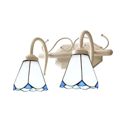 Traditional Cone Vanity Light White Glass 2 Heads Wall Mount Light for Bathroom Clearhalo 'Industrial' 'Middle century wall lights' 'Tiffany wall lights' 'Tiffany' 'Wall Lamps & Sconces' 'Wall Lights' Lighting' 173355