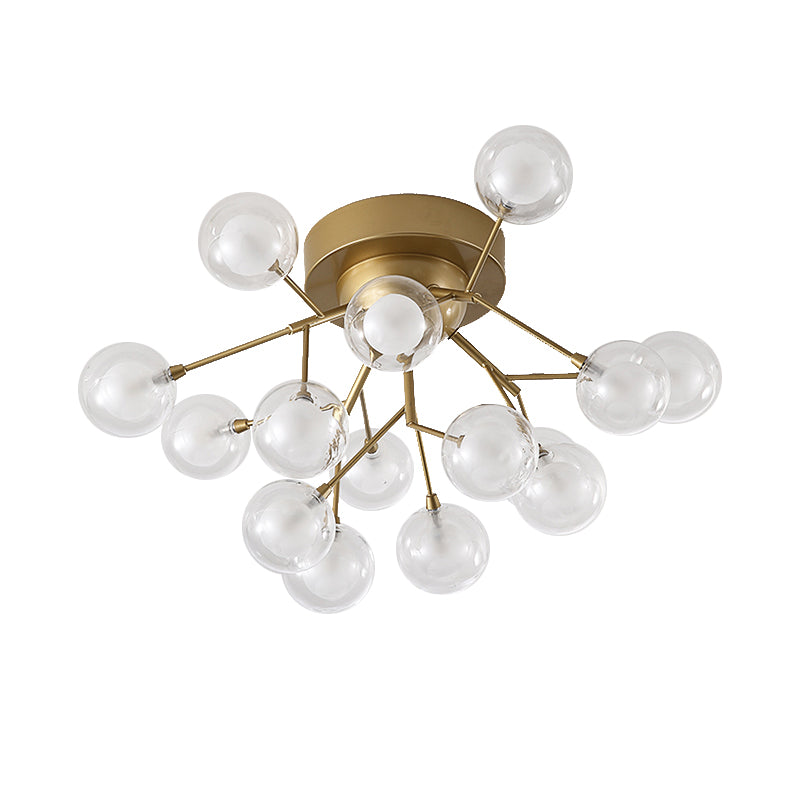 Multi-head Plant Semi Ceiling Mount Light Romantic Metal Glass Ceiling Lamp in Gold for Hotel Clearhalo 'Ceiling Lights' 'Close To Ceiling Lights' 'Close to ceiling' 'Glass shade' 'Glass' 'Semi-flushmount' Lighting' 173360