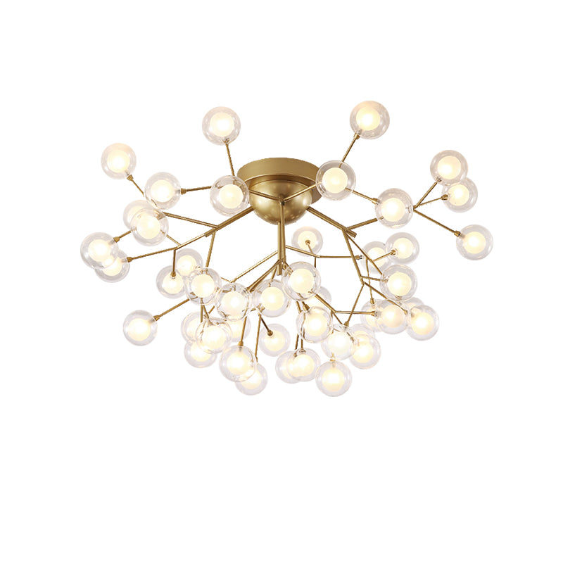 Multi-head Plant Semi Ceiling Mount Light Romantic Metal Glass Ceiling Lamp in Gold for Hotel Clearhalo 'Ceiling Lights' 'Close To Ceiling Lights' 'Close to ceiling' 'Glass shade' 'Glass' 'Semi-flushmount' Lighting' 173369
