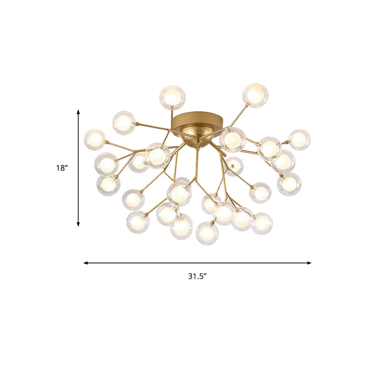 Multi-head Plant Semi Ceiling Mount Light Romantic Metal Glass Ceiling Lamp in Gold for Hotel Clearhalo 'Ceiling Lights' 'Close To Ceiling Lights' 'Close to ceiling' 'Glass shade' 'Glass' 'Semi-flushmount' Lighting' 173370