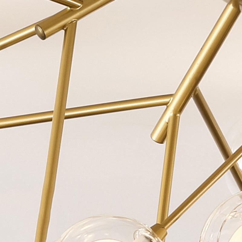 Multi-head Plant Semi Ceiling Mount Light Romantic Metal Glass Ceiling Lamp in Gold for Hotel Clearhalo 'Ceiling Lights' 'Close To Ceiling Lights' 'Close to ceiling' 'Glass shade' 'Glass' 'Semi-flushmount' Lighting' 173371