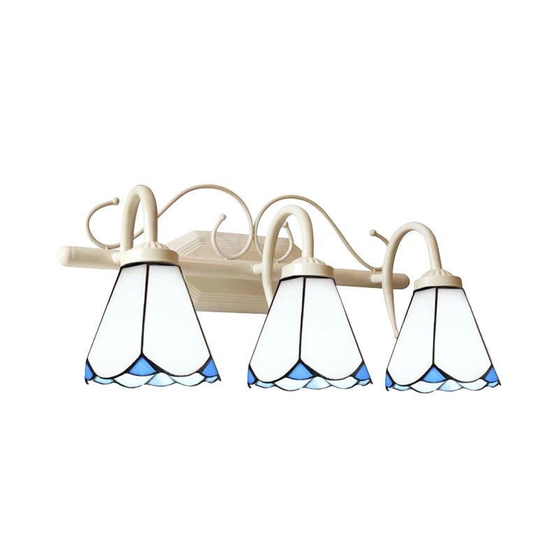 3 Lights Wall Sconce Lamp with Curved Arm Traditional White Glass Bathroom Wall Lighting Clearhalo 'Industrial' 'Middle century wall lights' 'Tiffany wall lights' 'Tiffany' 'Wall Lamps & Sconces' 'Wall Lights' Lighting' 173374