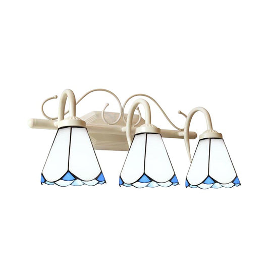 3 Lights Wall Sconce Lamp with Curved Arm Traditional White Glass Bathroom Wall Lighting Clearhalo 'Industrial' 'Middle century wall lights' 'Tiffany wall lights' 'Tiffany' 'Wall Lamps & Sconces' 'Wall Lights' Lighting' 173374