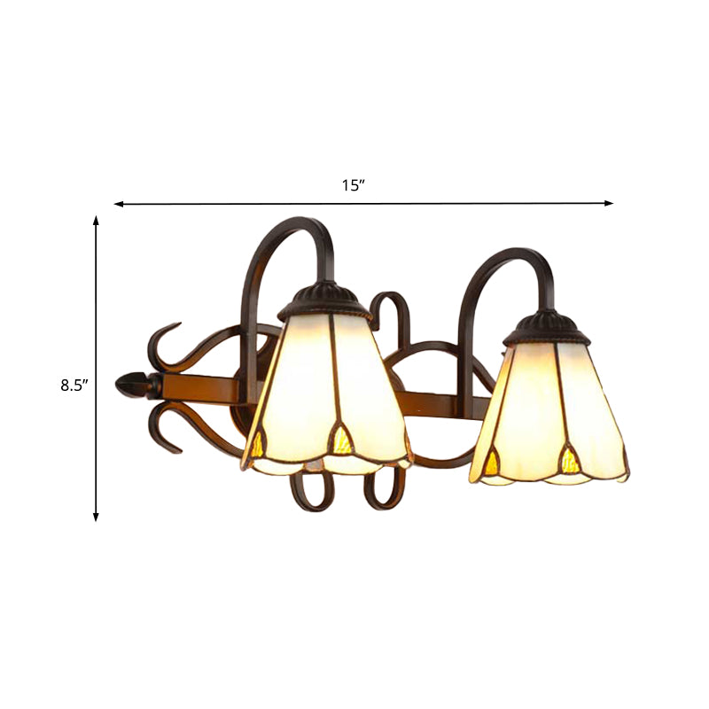 2 Lights Cone Sconce Lamp Retro Tiffany Stained Glass Wall Lighting in Beige/Blue for Living Room Clearhalo 'Industrial' 'Middle century wall lights' 'Tiffany wall lights' 'Tiffany' 'Wall Lamps & Sconces' 'Wall Lights' Lighting' 173385