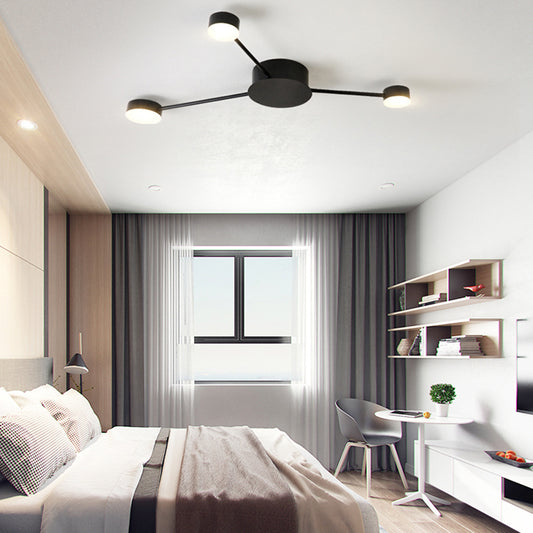 Linear Child Bedroom Semi Flush Ceiling Light with Drum Shade Metal Modern Ceiling Lamp in Black 3 Black Clearhalo 'Ceiling Lights' 'Close To Ceiling Lights' 'Close to ceiling' 'Semi-flushmount' Lighting' 173413