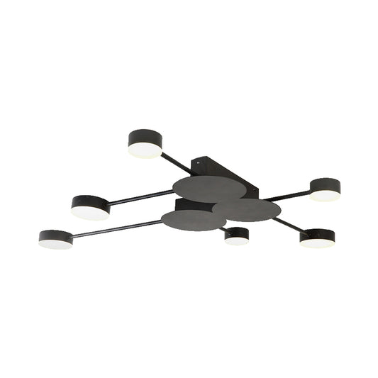 Linear Child Bedroom Semi Flush Ceiling Light with Drum Shade Metal Modern Ceiling Lamp in Black Clearhalo 'Ceiling Lights' 'Close To Ceiling Lights' 'Close to ceiling' 'Semi-flushmount' Lighting' 173417