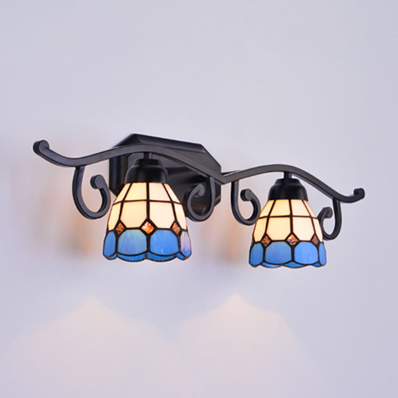 Vintage Dome Wall Sconce Lighting Stained Glass 2 Heads Wall Mount Light in Black Clearhalo 'Industrial' 'Middle century wall lights' 'Tiffany wall lights' 'Tiffany' 'Wall Lamps & Sconces' 'Wall Lights' Lighting' 173425