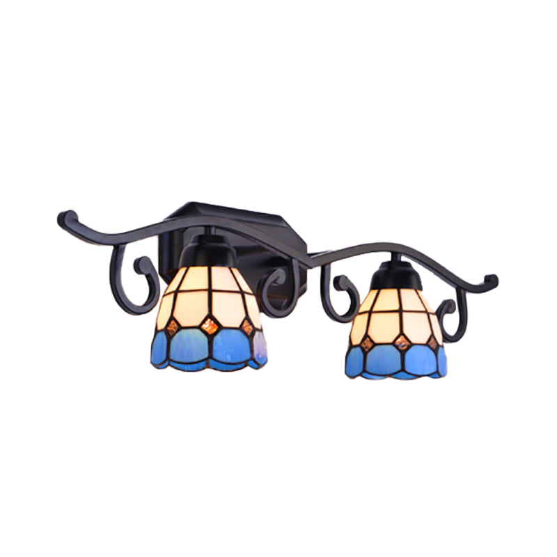 Vintage Dome Wall Sconce Lighting Stained Glass 2 Heads Wall Mount Light in Black Clearhalo 'Industrial' 'Middle century wall lights' 'Tiffany wall lights' 'Tiffany' 'Wall Lamps & Sconces' 'Wall Lights' Lighting' 173426