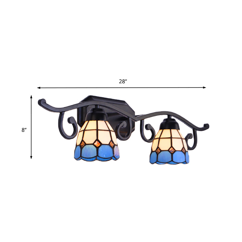 Vintage Dome Wall Sconce Lighting Stained Glass 2 Heads Wall Mount Light in Black Clearhalo 'Industrial' 'Middle century wall lights' 'Tiffany wall lights' 'Tiffany' 'Wall Lamps & Sconces' 'Wall Lights' Lighting' 173427