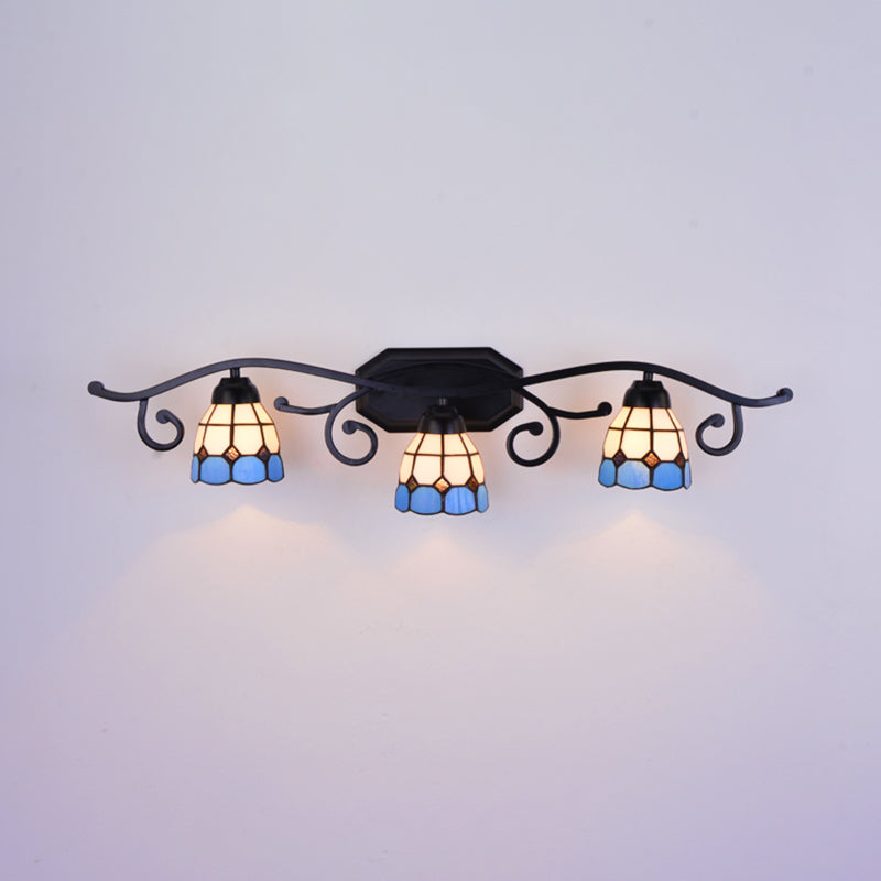 3 Lights Dome Wall Mount Light Tiffany Blue Glass Wall Lighting for Living Room Blue Clearhalo 'Industrial' 'Middle century wall lights' 'Tiffany wall lights' 'Tiffany' 'Wall Lamps & Sconces' 'Wall Lights' Lighting' 173453
