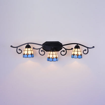 3 Lights Dome Wall Mount Light Tiffany Blue Glass Wall Lighting for Living Room Blue Clearhalo 'Industrial' 'Middle century wall lights' 'Tiffany wall lights' 'Tiffany' 'Wall Lamps & Sconces' 'Wall Lights' Lighting' 173453