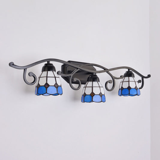 3 Lights Dome Wall Mount Light Tiffany Blue Glass Wall Lighting for Living Room Clearhalo 'Industrial' 'Middle century wall lights' 'Tiffany wall lights' 'Tiffany' 'Wall Lamps & Sconces' 'Wall Lights' Lighting' 173454