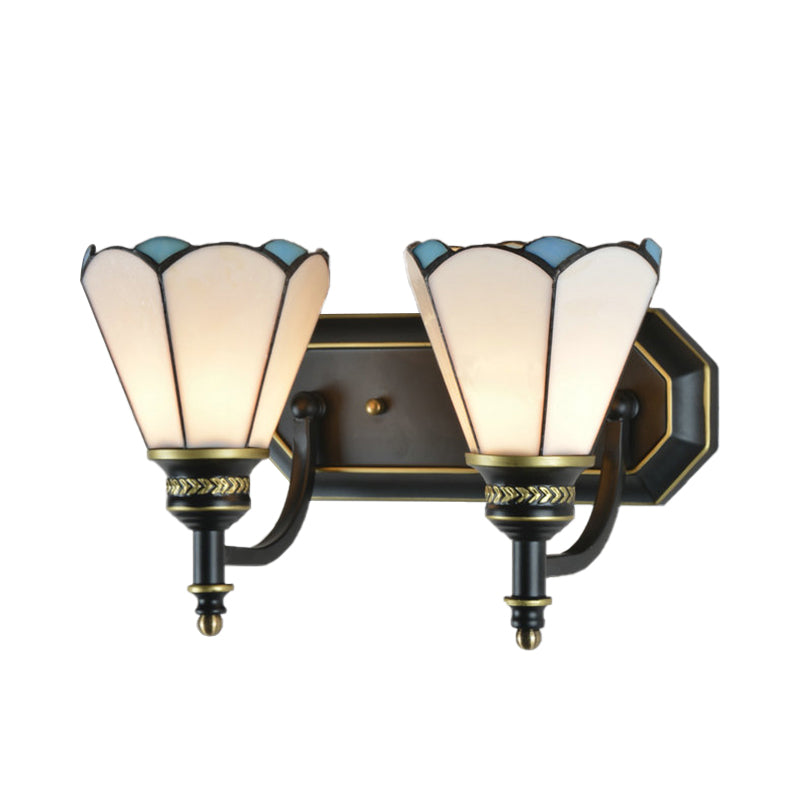 Traditional Cone Wall Lighting Stained Glass 2 Heads Wall Mount Light for Kitchen Clearhalo 'Industrial' 'Middle century wall lights' 'Tiffany wall lights' 'Tiffany' 'Wall Lamps & Sconces' 'Wall Lights' Lighting' 173480