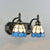 Mediterranean Bowl Wall Lighting Stained Glass 2 Lights Wall Sconce Lamp in Black for Bedroom Blue Clearhalo 'Industrial' 'Middle century wall lights' 'Tiffany wall lights' 'Tiffany' 'Wall Lamps & Sconces' 'Wall Lights' Lighting' 173483