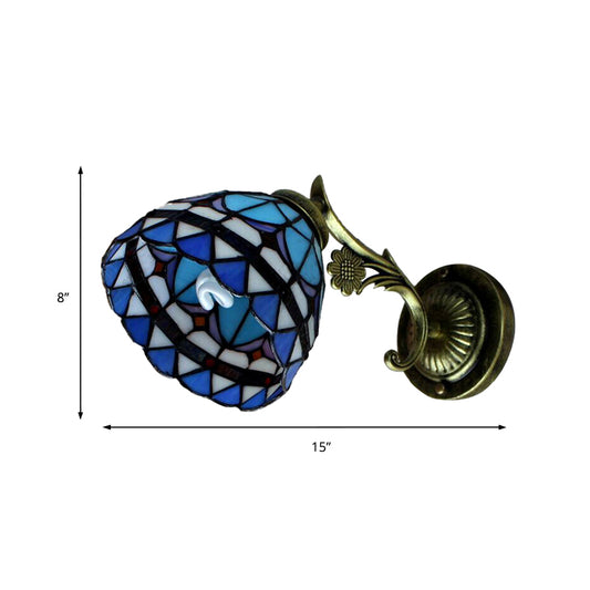 1 Light Bowl Wall Lighting Baroque Style Stained Glass Wall Mount Light in Blue for Corridor Clearhalo 'Industrial' 'Middle century wall lights' 'Tiffany wall lights' 'Tiffany' 'Wall Lamps & Sconces' 'Wall Lights' Lighting' 173550