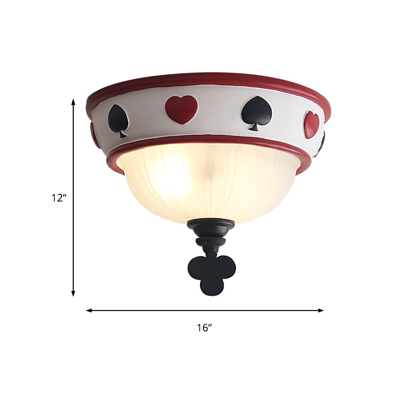 Bowl Child Bedroom Ceiling Mount Light with Poker Glass Modern Ceiling Fixture in White Clearhalo 'Ceiling Lights' 'Close To Ceiling Lights' 'Close to ceiling' 'Flush mount' Lighting' 173554