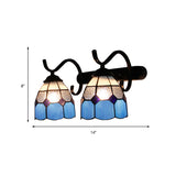 Tiffany Dome Wall Sconce Lamp Stained Glass 2 Heads Bathroom Wall Mount Light in Light Blue/Orange Red/Green/Clear/Royal Blue Clearhalo 'Industrial' 'Middle century wall lights' 'Tiffany wall lights' 'Tiffany' 'Wall Lamps & Sconces' 'Wall Lights' Lighting' 173567