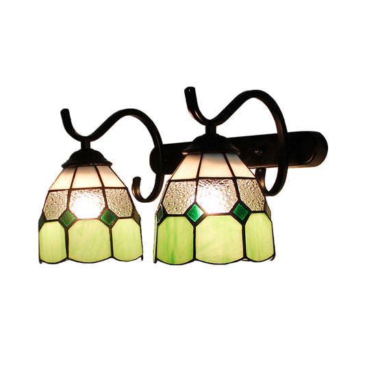 Tiffany Dome Wall Sconce Lamp Stained Glass 2 Heads Bathroom Wall Mount Light in Light Blue/Orange Red/Green/Clear/Royal Blue Clearhalo 'Industrial' 'Middle century wall lights' 'Tiffany wall lights' 'Tiffany' 'Wall Lamps & Sconces' 'Wall Lights' Lighting' 173579