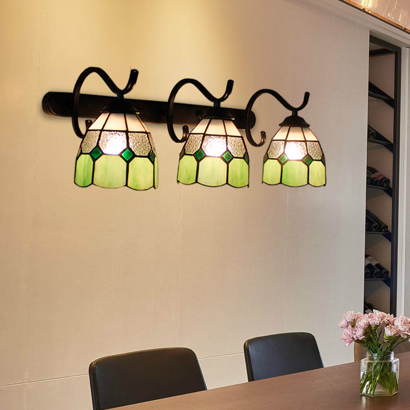 3 Light Dome Sconce Lighting Rustic Loft Stained Glass Wall Mount Light in Light Blue/Green/Clear/Orange Red/Royal Blue for Bathroom Clearhalo 'Industrial' 'Middle century wall lights' 'Tiffany wall lights' 'Tiffany' 'Wall Lamps & Sconces' 'Wall Lights' Lighting' 173679