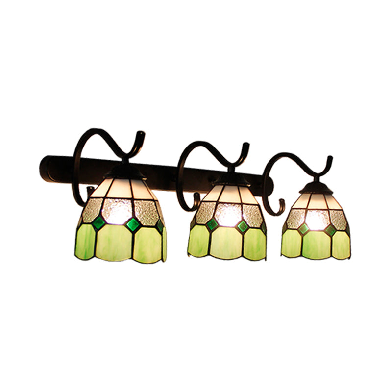 3 Light Dome Sconce Lighting Rustic Loft Stained Glass Wall Mount Light in Light Blue/Green/Clear/Orange Red/Royal Blue for Bathroom Clearhalo 'Industrial' 'Middle century wall lights' 'Tiffany wall lights' 'Tiffany' 'Wall Lamps & Sconces' 'Wall Lights' Lighting' 173680
