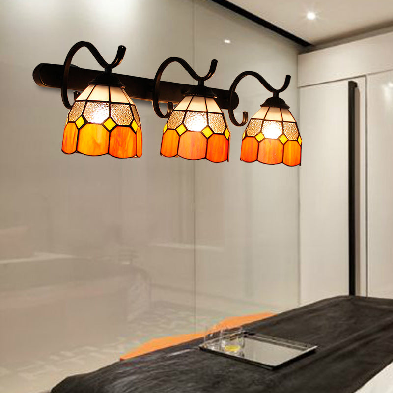 3 Light Dome Sconce Lighting Rustic Loft Stained Glass Wall Mount Light in Light Blue/Green/Clear/Orange Red/Royal Blue for Bathroom Clearhalo 'Industrial' 'Middle century wall lights' 'Tiffany wall lights' 'Tiffany' 'Wall Lamps & Sconces' 'Wall Lights' Lighting' 173688