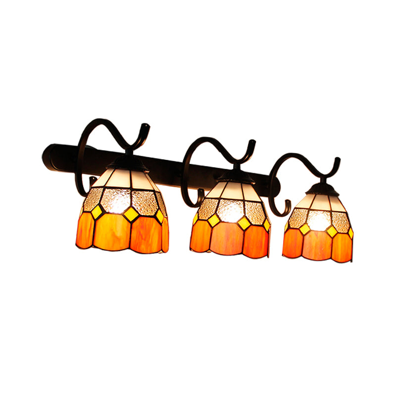 3 Light Dome Sconce Lighting Rustic Loft Stained Glass Wall Mount Light in Light Blue/Green/Clear/Orange Red/Royal Blue for Bathroom Clearhalo 'Industrial' 'Middle century wall lights' 'Tiffany wall lights' 'Tiffany' 'Wall Lamps & Sconces' 'Wall Lights' Lighting' 173689