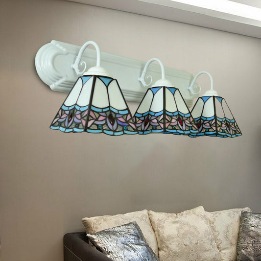 Stained Glass Pyramid Sconce Light Fixture 3 Heads Blue Wall Mounted Light for Living Room Clearhalo 'Industrial' 'Middle century wall lights' 'Tiffany wall lights' 'Tiffany' 'Wall Lamps & Sconces' 'Wall Lights' Lighting' 173710