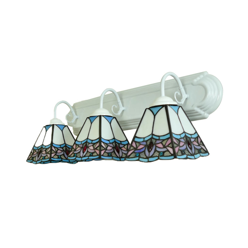 Stained Glass Pyramid Sconce Light Fixture 3 Heads Blue Wall Mounted Light for Living Room Clearhalo 'Industrial' 'Middle century wall lights' 'Tiffany wall lights' 'Tiffany' 'Wall Lamps & Sconces' 'Wall Lights' Lighting' 173711