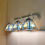 Sailboat Sconce Lighting Nautical Stained Glass 3 Heads Wall Mount Light in White Finish Blue Clearhalo 'Industrial' 'Middle century wall lights' 'Tiffany wall lights' 'Tiffany' 'Wall Lamps & Sconces' 'Wall Lights' Lighting' 173719