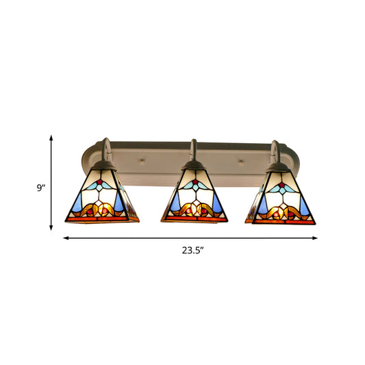 3 Head Wall Light Fixture Tiffany Pyramid Stained Glass Sconce Lighting in White Clearhalo 'Industrial' 'Middle century wall lights' 'Tiffany wall lights' 'Tiffany' 'Wall Lamps & Sconces' 'Wall Lights' Lighting' 173760