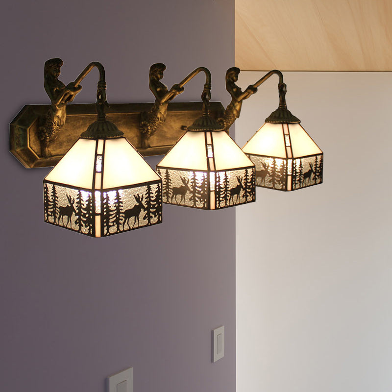 House Wall Light Fixture Tiffany Clear Dimple Glass 3 Heads Bronze Sconce Lighting Bronze Clearhalo 'Industrial' 'Middle century wall lights' 'Tiffany wall lights' 'Tiffany' 'Wall Lamps & Sconces' 'Wall Lights' Lighting' 173768