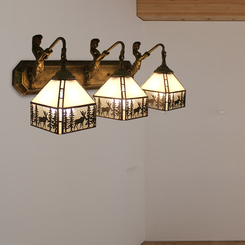 House Wall Light Fixture Tiffany Clear Dimple Glass 3 Heads Bronze ...