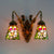 Flared Sconce Light Fixture 2 Heads Multicolor Stained Glass Tiffany Wall Mounted Light with Peacock Tail/Flower Pattern Brass Flower Clearhalo 'Industrial' 'Middle century wall lights' 'Tiffany wall lights' 'Tiffany' 'Wall Lamps & Sconces' 'Wall Lights' Lighting' 173782