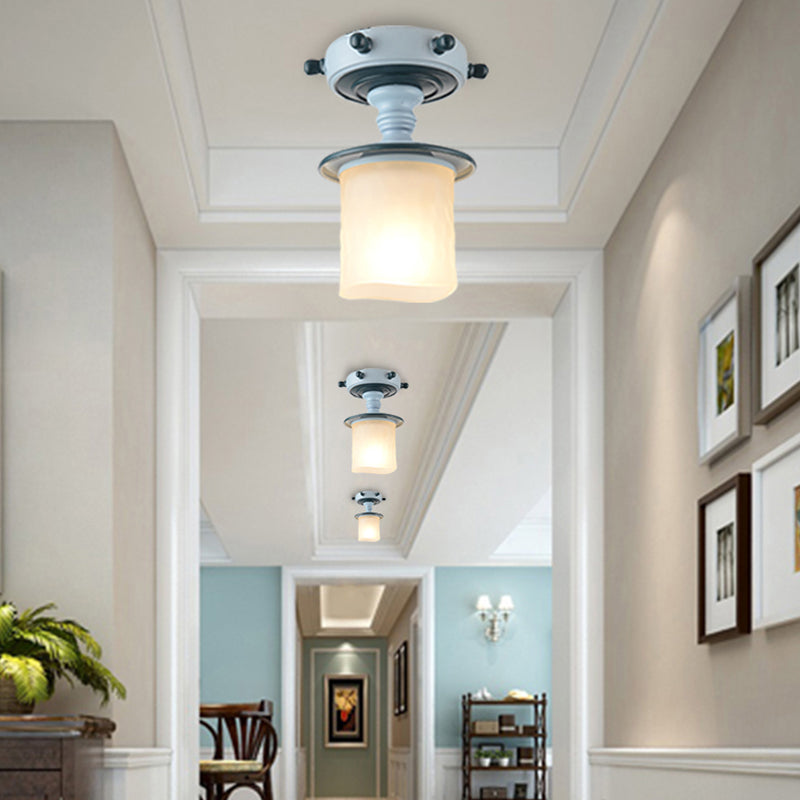 Restaurant Cafe Pendant Lighting Metal & Frosted Glass Nautical Style Hanging Lamp in Blue Blue D Clearhalo 'Ceiling Lights' 'Close To Ceiling Lights' 'Glass shade' 'Glass' 'Pendant Lights' 'Pendants' Lighting' 173816