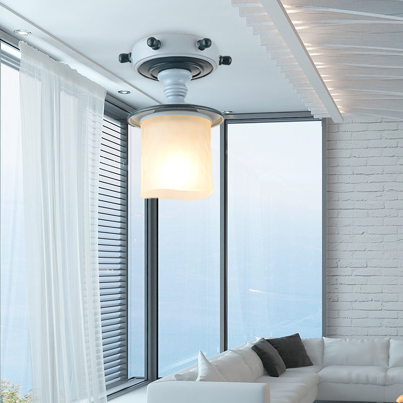 Restaurant Cafe Pendant Lighting Metal & Frosted Glass Nautical Style Hanging Lamp in Blue Clearhalo 'Ceiling Lights' 'Close To Ceiling Lights' 'Glass shade' 'Glass' 'Pendant Lights' 'Pendants' Lighting' 173817