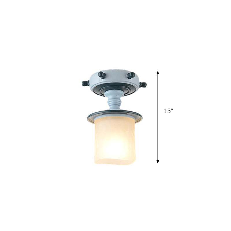 Restaurant Cafe Pendant Lighting Metal & Frosted Glass Nautical Style Hanging Lamp in Blue Clearhalo 'Ceiling Lights' 'Close To Ceiling Lights' 'Glass shade' 'Glass' 'Pendant Lights' 'Pendants' Lighting' 173819