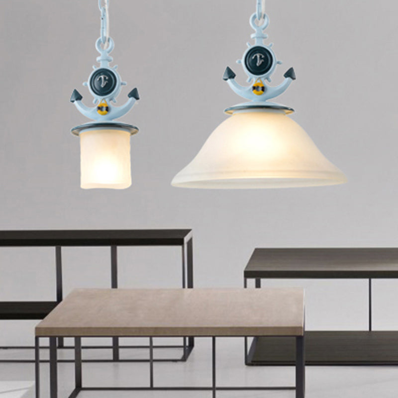 Restaurant Cafe Pendant Lighting Metal & Frosted Glass Nautical Style Hanging Lamp in Blue Clearhalo 'Ceiling Lights' 'Close To Ceiling Lights' 'Glass shade' 'Glass' 'Pendant Lights' 'Pendants' Lighting' 173825