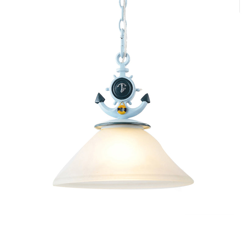 Restaurant Cafe Pendant Lighting Metal & Frosted Glass Nautical Style Hanging Lamp in Blue Blue A Clearhalo 'Ceiling Lights' 'Close To Ceiling Lights' 'Glass shade' 'Glass' 'Pendant Lights' 'Pendants' Lighting' 173826